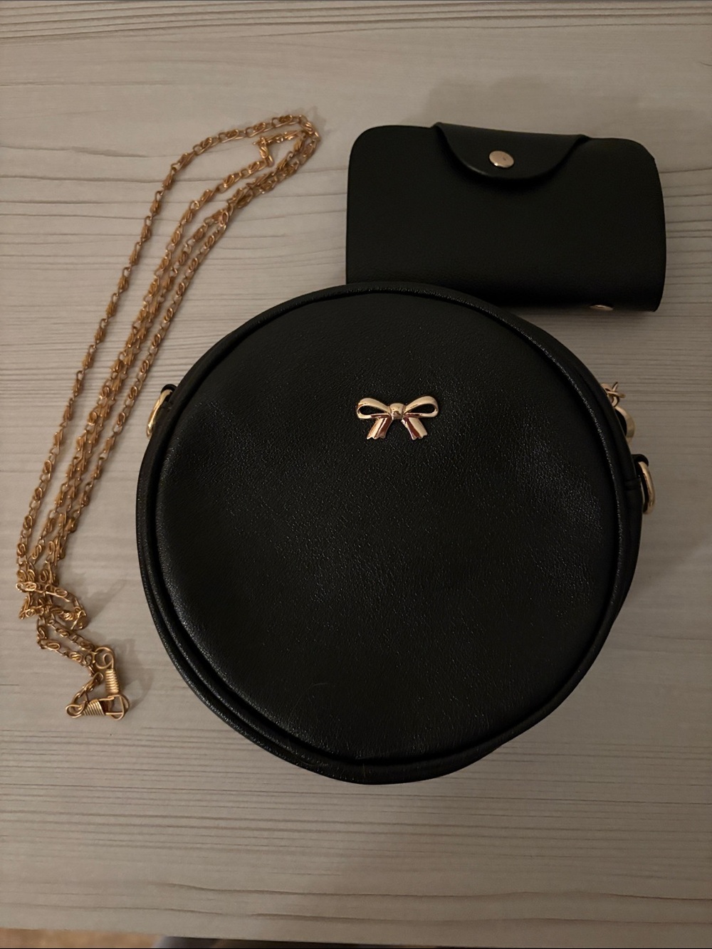 Round Black Bow purse with small wallet